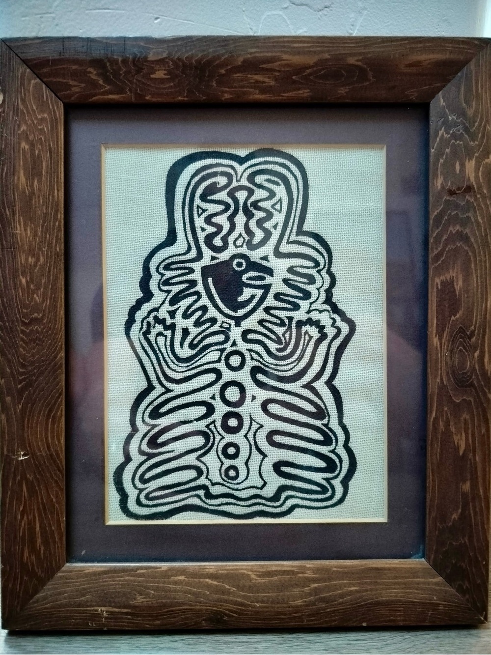 Vintage 1976 Silk Screen Print "The Frog Man" Evelyn Stephens Maya Indian Art